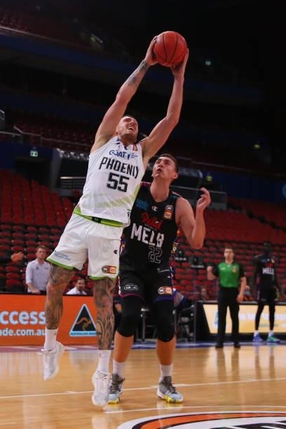 Mitch Creek of the Phoenix in action during game one of the NBL Semi-Final Series between Melbourne United and the South East Melbourne Phoenix at...