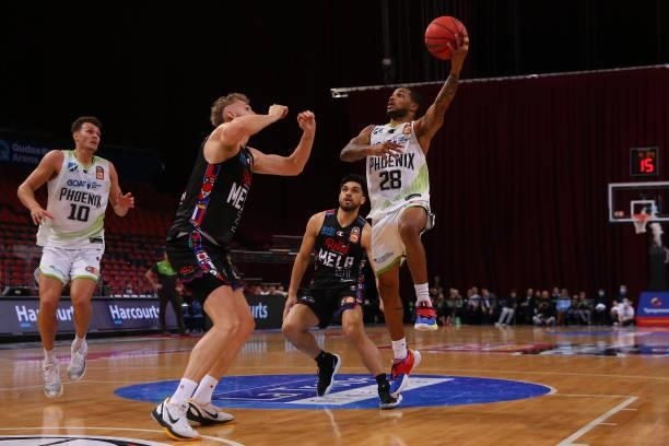 Keifer Sykes of the Phoenix drives to the basket during game one of the NBL Semi-Final Series between Melbourne United and the South East Melbourne...