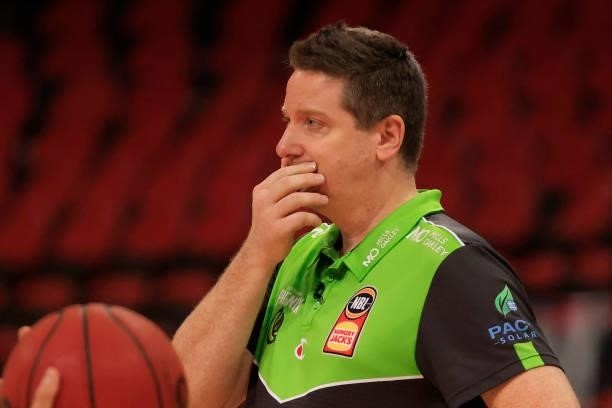 Simon Mitchell head coach of Phoenix looks on during game one of the NBL Semi-Final Series between Melbourne United and the South East Melbourne...