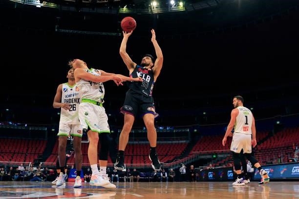 Shea Ili of United shoots for the basket during game one of the NBL Semi-Final Series between Melbourne United and the South East Melbourne Phoenix...