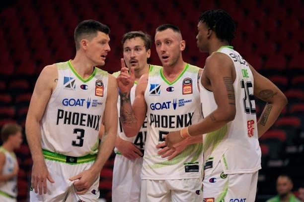 Phoenix players look on during game one of the NBL Semi-Final Series between Melbourne United and the South East Melbourne Phoenix at Qudos Bank...