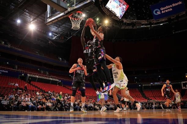 Jo Luai-Acuil of United goes up for a basket during game one of the NBL Semi-Final Series between Melbourne United and the South East Melbourne...
