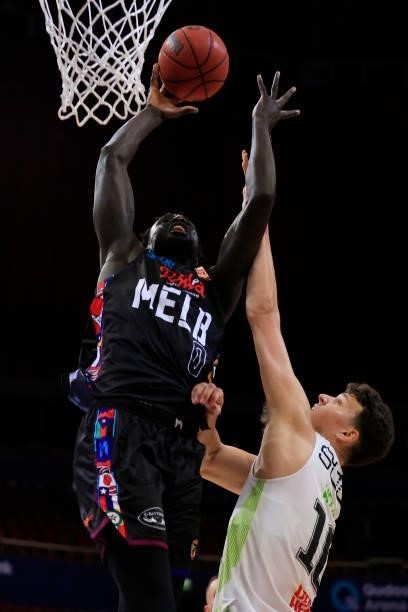Jo Luai-Acuil of United shoot for a basket during game one of the NBL Semi-Final Series between Melbourne United and the South East Melbourne Phoenix...
