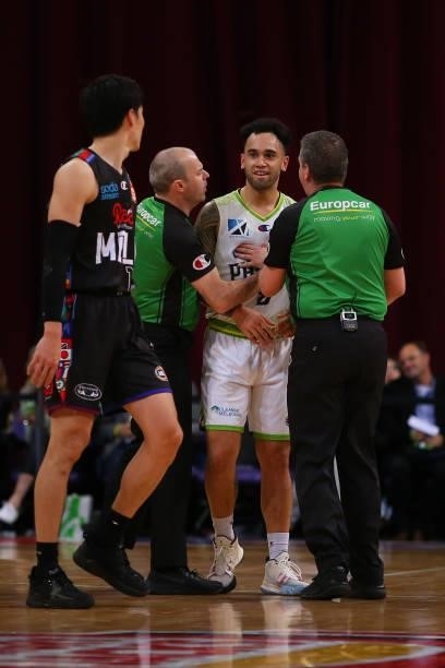 Izayah Mauriohooho-Le'afa of the Phoenix reacts during game one of the NBL Semi-Final Series between Melbourne United and the South East Melbourne...