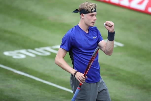 Denis Shapovalov of Canada celebrates after winning his match against Felicano Lopez of Spain during day 5 of the MercedesCup at Tennisclub...
