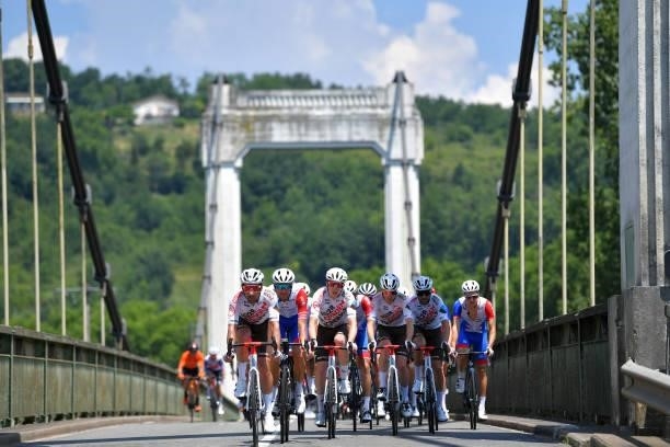 Julien Duval of France, Tony Gallopin of France and AG2R Citröen Team and Teammates lead The Peloton during the 45th La Route d'Occitanie - La...