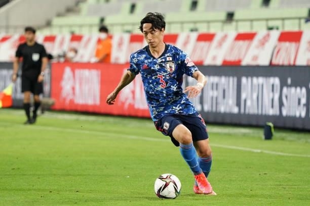 Sei Muroya of Japan in action during the international friendly match between Japan and Serbia at Noevir Stadium Kobe on June 11, 2021 in Kobe,...