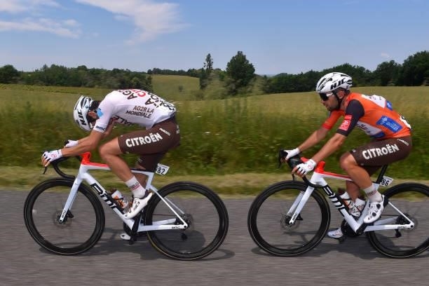 Clément Champoussin of France & Andrea Vendrame of Italy and AG2R Citröen Team Orange Leader Jersey during the 45th La Route d'Occitanie - La Depeche...