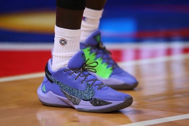 The shoes of Jo Lual-Acuil of United are seen during game one of the NBL Semi-Final Series between Melbourne United and the South East Melbourne...