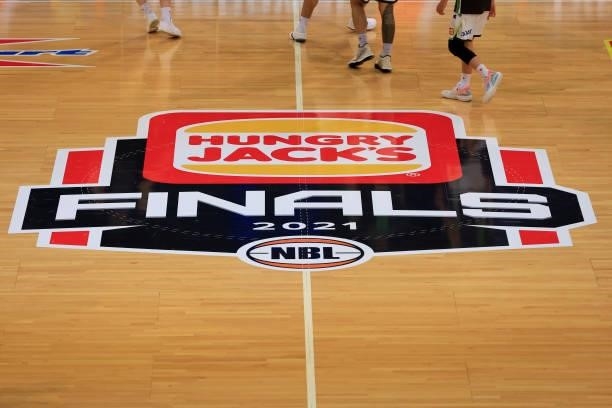 The NBL Finals logo is seen during game one of the NBL Semi-Final Series between Melbourne United and the South East Melbourne Phoenix at Qudos Bank...