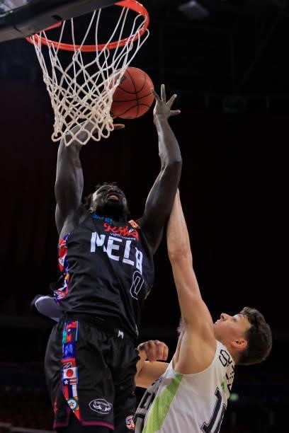 Jo Luai-Acuil of United shoots during game one of the NBL Semi-Final Series between Melbourne United and the South East Melbourne Phoenix at Qudos...