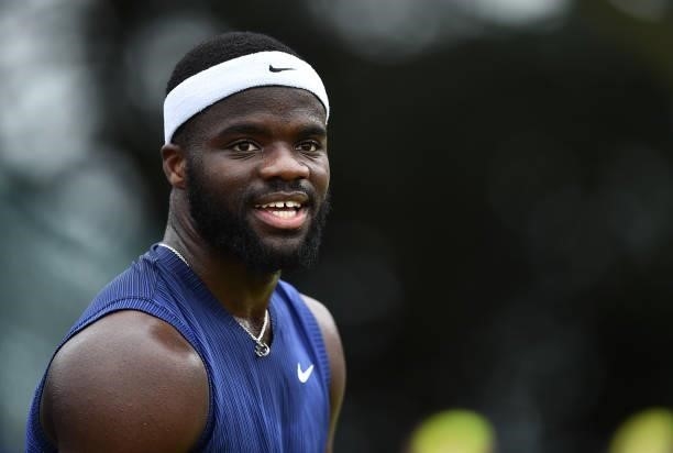 Frances Tiafoe of United States of America looks on as he plays against Evgeny Donskoy of Russia during the men's singles match on day six at...