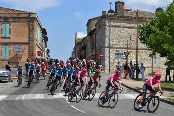 Magnus Cort Nielsen of Denmark and Team EF Education - Nippo Green Points Jersey and Teammates lead The Peloton during the 45th La Route d'Occitanie...