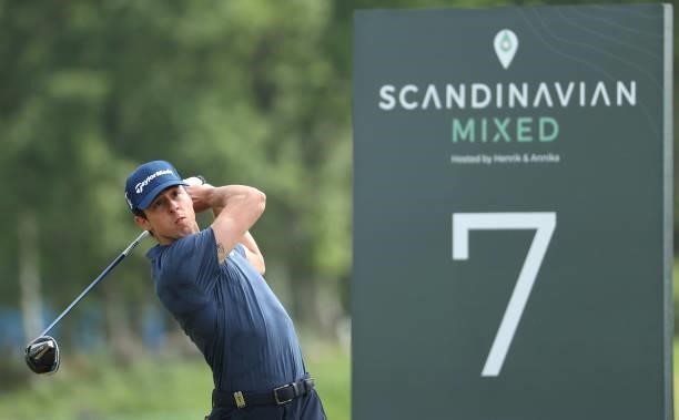 Pep Angles of Spain tees off on the seventh hole during second round of the Scandinavian Mixed Hosted by Henrik and Annika at Vallda Golf & Country...