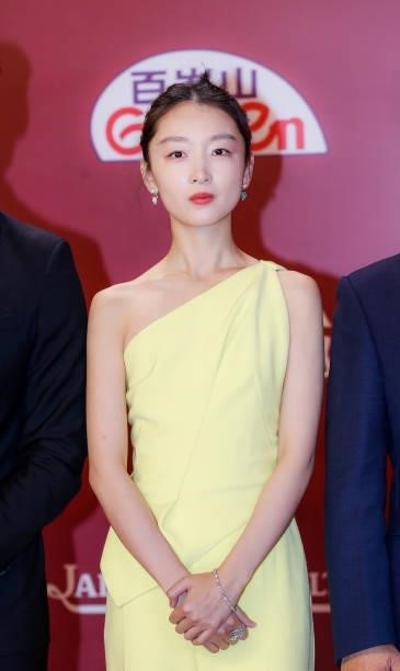 Actress Zhou Dongyu attends opening ceremony of the 24th Shanghai International Film Festival at Shanghai Grand Theatre on June 11, 2021 in Shanghai,...