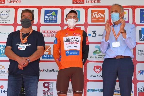 Andrea Vendrame of Italy and AG2R Citröen Team Orange Leader Jersey celebrates at podium during the 45th La Route d'Occitanie - La Depeche Du Midi...