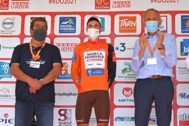 Andrea Vendrame of Italy and AG2R Citröen Team Orange Leader Jersey celebrates at podium during the 45th La Route d'Occitanie - La Depeche Du Midi...