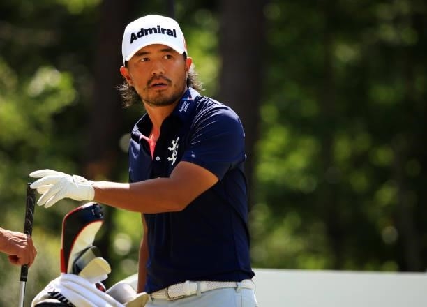Satoshi Kodaira of Japan prepares to play his shot on the 12th tee during the second round of the Palmetto Championship at Congaree on June 11, 2021...