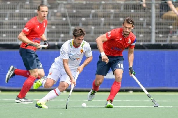 Pau Quemada of Spain, Viktor Lockwood of France during the Euro Hockey Championships match between Spain and France at Wagener Stadion on June 11,...