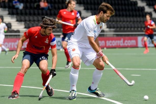 Francois Goyet of France, Joan Tarres of Spain during the Euro Hockey Championships match between Spain and France at Wagener Stadion on June 11,...