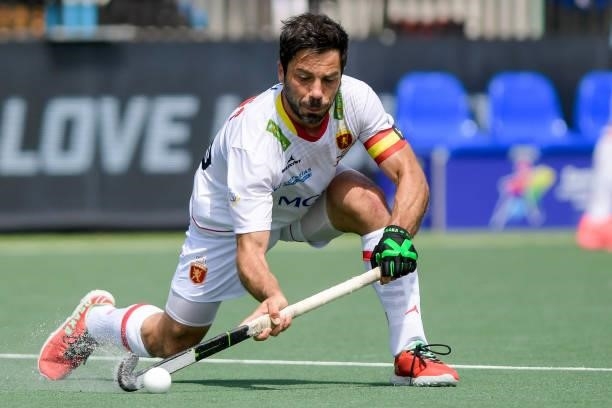 Miguel Delas of Spain during the Euro Hockey Championships match between Spain and France at Wagener Stadion on June 11, 2021 in Amstelveen,...