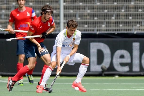 Marc Bolto of Spain, Francois Goyet of France during the Euro Hockey Championships match between Spain and France at Wagener Stadion on June 11, 2021...