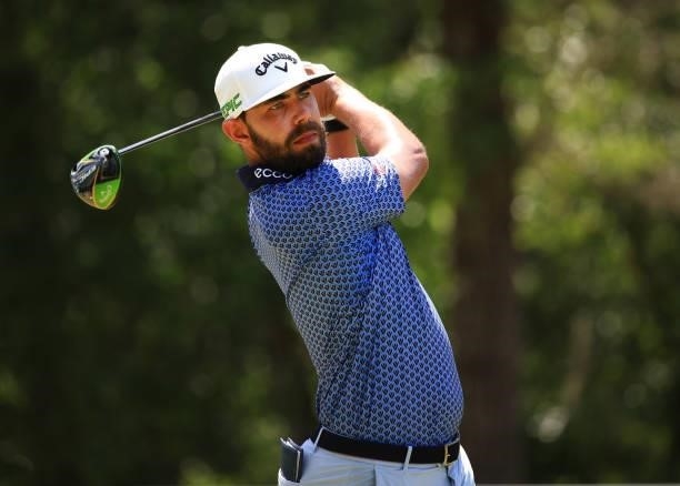 Erik van Rooyen of South Africa plays his shot from the 12th tee during the second round of the Palmetto Championship at Congaree on June 11, 2021 in...