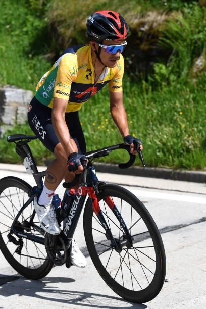 Richard Carapaz of Ecuador and Team INEOS Grenadiers Yellow Leader Jersey during the 84th Tour de Suisse 2021, Stage 6 a 130,1km stage from Andermatt...