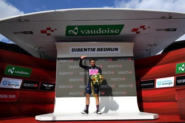 Stefan Bissegger of Switzerland and Team EF Education - Nippo Black Points Jersey celebrates at podium during the 84th Tour de Suisse 2021, Stage 6 a...
