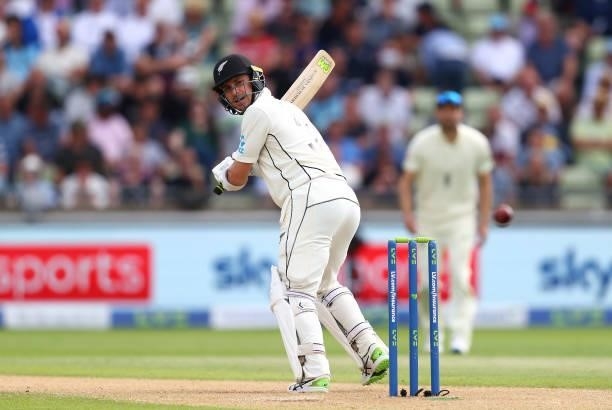 Will Young of New Zealand bats during day two of the second Test Match at Edgbaston on June 11, 2021 in Birmingham, England.