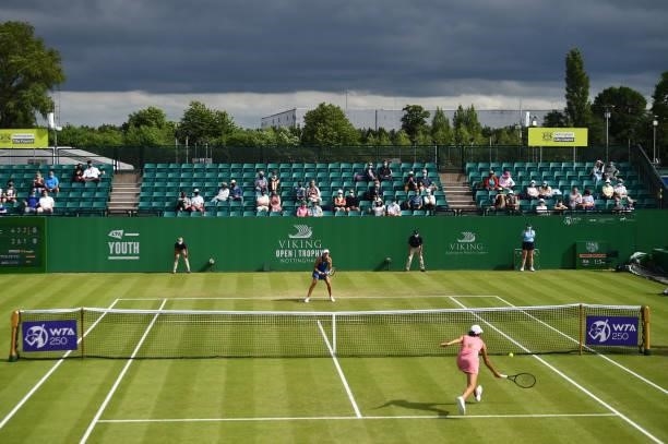 General view of play between Kristina Mladenovic of France and Shuai Zhang of China in the women's singles match on day seven at Nottingham Tennis...
