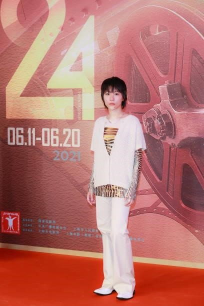 Actress Leah Dou Jingtong attends opening ceremony of the 24th Shanghai International Film Festival at Shanghai Grand Theatre on June 11, 2021 in...