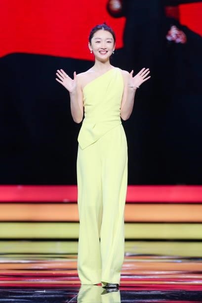 Actress Zhou Dongyu attends opening ceremony of the 24th Shanghai International Film Festival at Shanghai Grand Theatre on June 11, 2021 in Shanghai,...