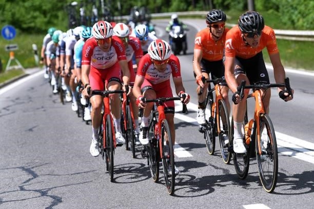 Jelle Wallays of Belgium, Rémy Rochas of France and Team Cofidis, Gavin Mannion of United States & Rob Britton of Canada and Team Rally Cycling in...
