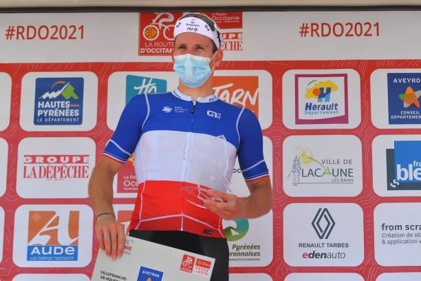 Arnaud Demare of France and Team Groupama - FDJ celebrates at podium during the 45th La Route d'Occitanie - La Depeche Du Midi 2021, Stage 2 a...