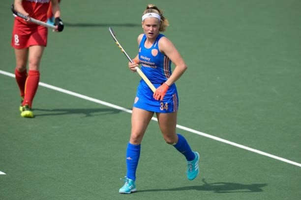 Pien Dicke of the Netherlands during the Euro Hockey Championships Women match between Netherlands and Belgium at Wagener Stadion on June 11, 2021 in...
