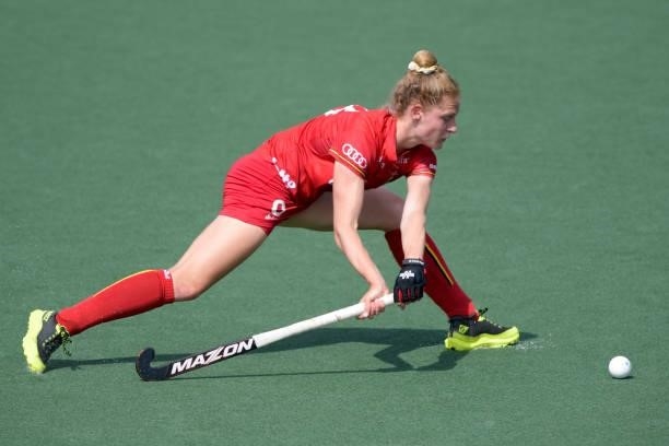 Emma Puvrez of Belgium during the Euro Hockey Championships Women match between Netherlands and Belgium at Wagener Stadion on June 11, 2021 in...