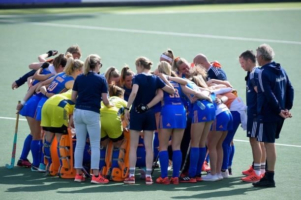 The Dutch national hockey team during the Euro Hockey Championships Women match between Netherlands and Belgium at Wagener Stadion on June 11, 2021...