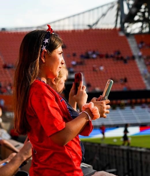 Fans look on before 2021 WNT Summer Series friendly match between the United States and Portugal at BBVA Stadium on June 10, 2021 in Houston, Texas.