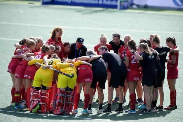 The Belgian national hockey team during the Euro Hockey Championships Women match between Netherlands and Belgium at Wagener Stadion on June 11, 2021...