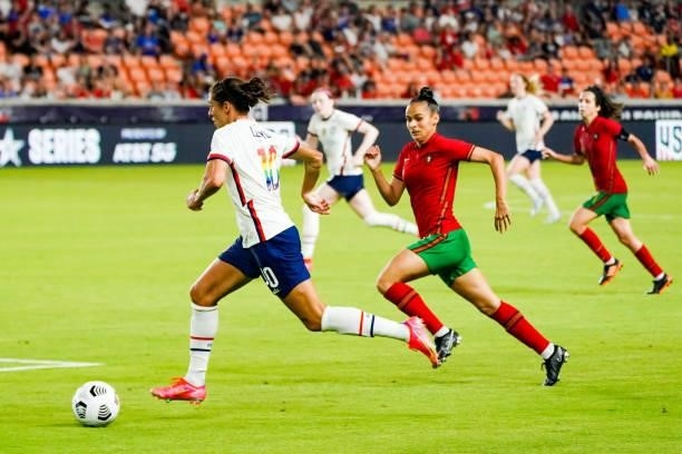 Carli Lloyd of United States controls the ball during the second half the 2021 WNT Summer Series friendly between the United States and Portugal at...