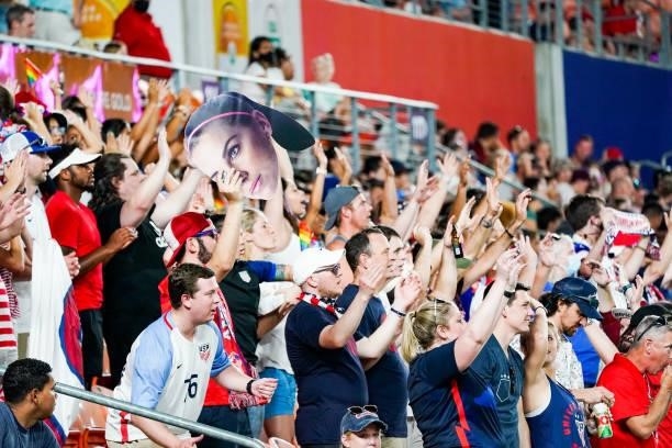 Fans during the 2021 WNT Summer Series friendly between the United States and Portugal at BBVA Stadium on June 10, 2021 in Houston, Texas.
