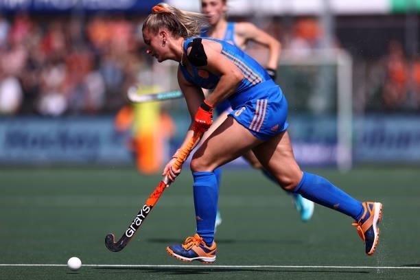Laurien Leurink of Netherlands in action during the Euro Hockey Championships Womens Semi Final match between Netherlands and Belgium at Wagener...