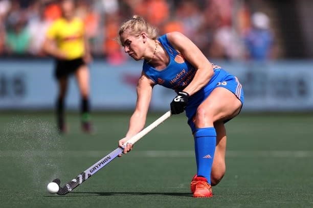Ilse Kapelle of Netherlands in action during the Euro Hockey Championships Womens Semi Final match between Netherlands and Belgium at Wagener Stadion...