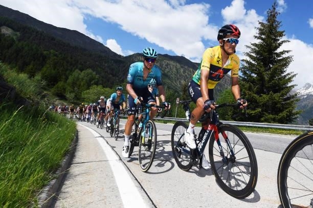 Jakob Fuglsang of Denmark and Team Astana – Premier Tech & Richard Carapaz of Ecuador and Team INEOS Grenadiers Yellow Leader Jersey during the 84th...
