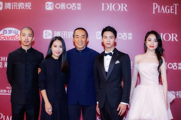 Actor Zhang Yu, director Zhang Mo, director Zhang Yimou, actor Chen Yongsheng and actress Lin Boyang attend opening ceremony of the 24th Shanghai...