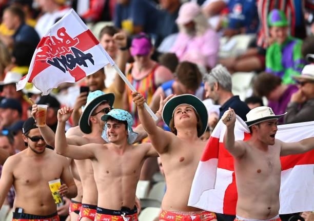 Fans enjoy the atmosphere during day two of the second Test Match at Edgbaston on June 11, 2021 in Birmingham, England.