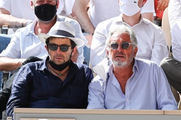 Patrick Bruel and Jean Paul Enthoven attend the French Open 2021 at Roland Garros on June 11, 2021 in Paris, France.