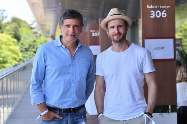 Pascal Elbe and Philippe Lacheau attend the French Open 2021 at Roland Garros on June 11, 2021 in Paris, France.