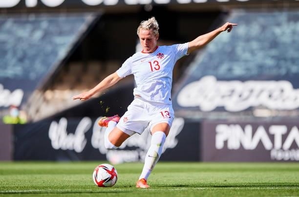 Sophie Schmidt of Canada in action during the Women's International friendly match between Canada and Czech Republic at Estadio Cartagonova on June...